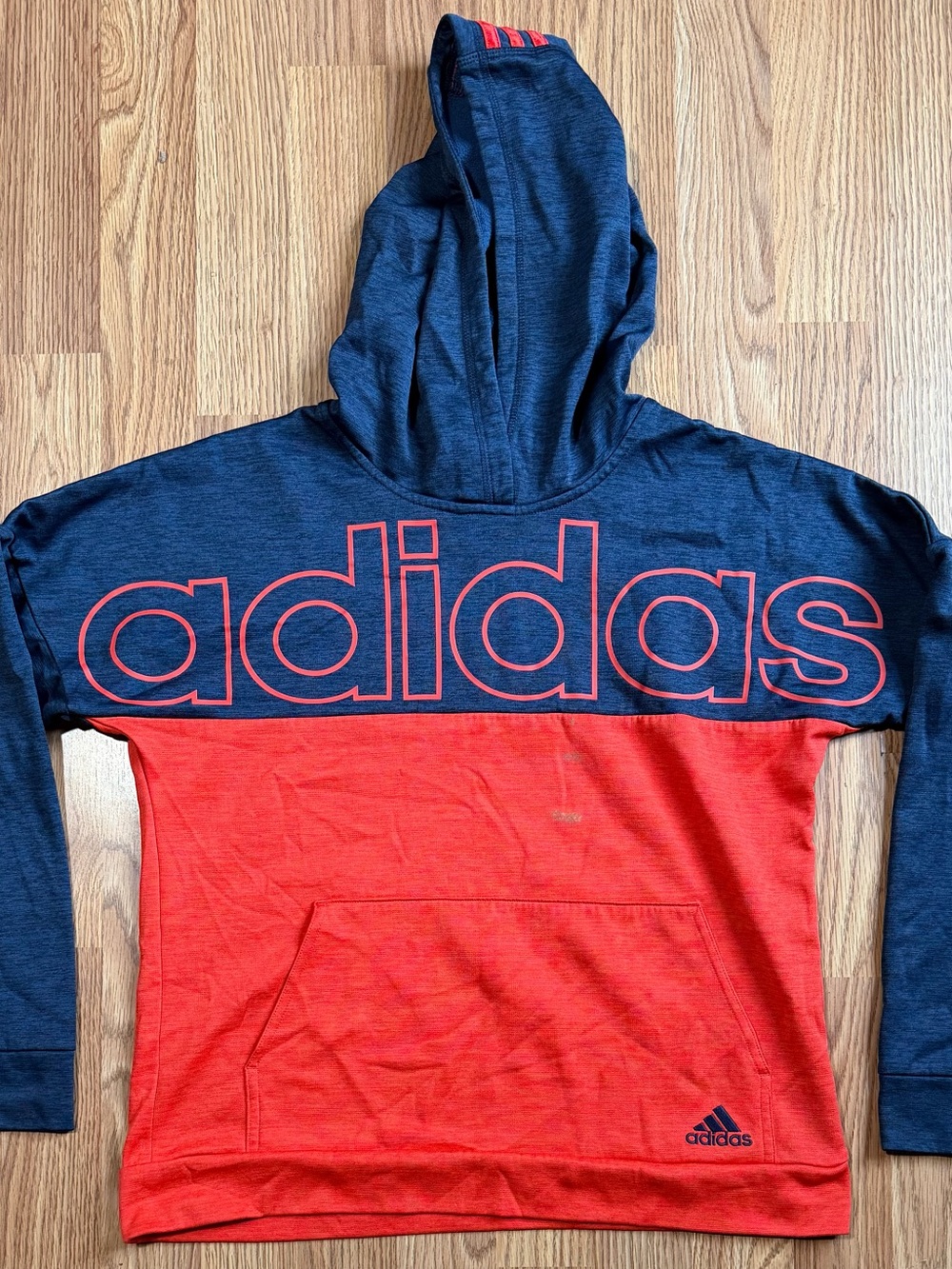 adidas Kids Navy & Red Hooded Pullover with Large Logo